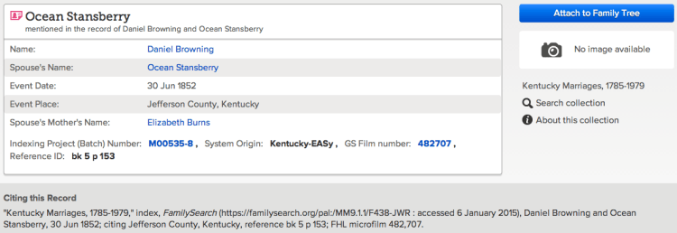 Kentucky Marriages, 1785-1979, FamilySearch.org