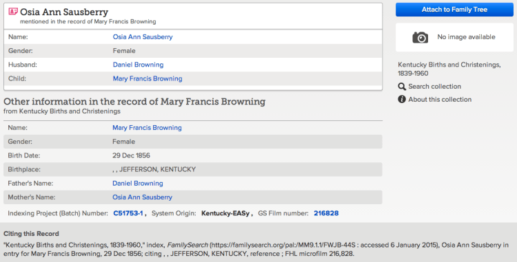 Kentucky Births and Christenings, 1839-1960, FamilySearch.org