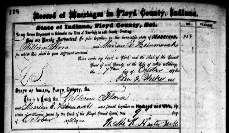 Flora, William - Floyd, Indiana Marriages, Vol. 7, p.118