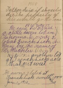 A page from Mildred Springer's ledger, 1908-1917.
