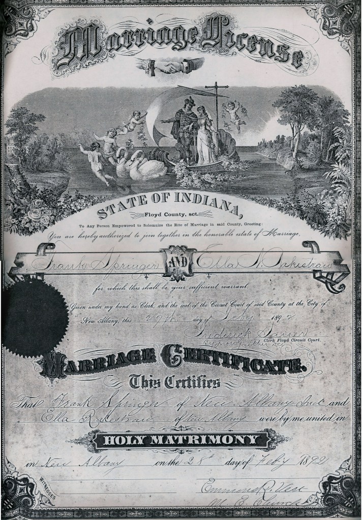 Frank Springer and Ella Rakestraw Marriage License