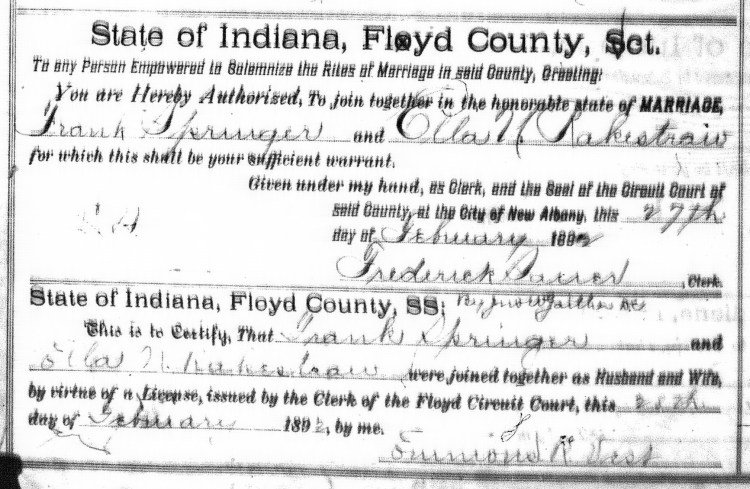 Floyd County, Indiana Marriages, Volume 10, p.114, Stuart Barth Wrege Indiana History Room