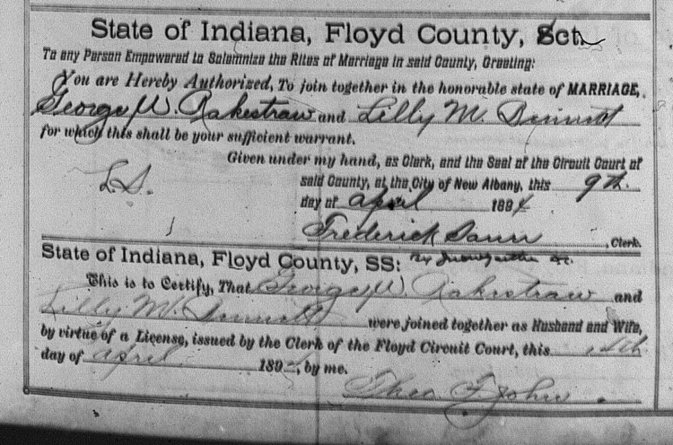 Floyd County, Indiana Marriages, Vol. 10, p. 363, Stuart Barth Wrege Indiana History Room
