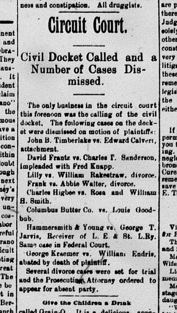 New Albany Daily Ledger, Tuesday, 14 March 1899, p. 4, column 4, Stuart Barth Wrege Indiana History Room