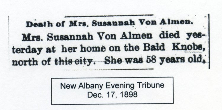New Albany Evening Tribune, 17 December 1898, courtesy of Shirley Wolf, Von Allmen Family File, Stuart Barth Wrege Indiana History Room