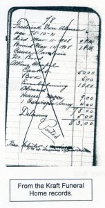 Kraft Funeral Home Record, courtesy of Shirley Wolfe, Von Allmen Family File, Stuart Barth Wrege Indiana History Room
